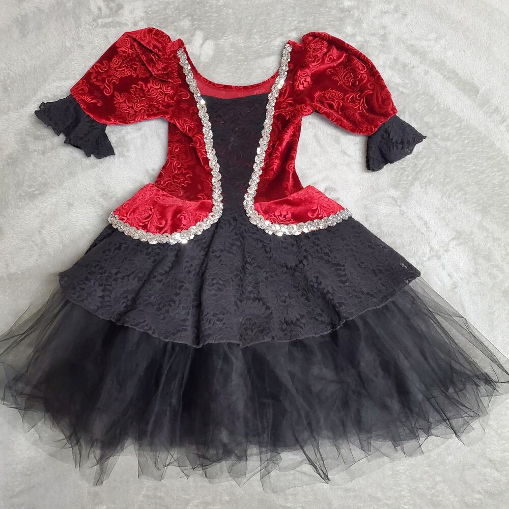 Halloween Saloon Girl Child S Dance Costume Red Velvet Black Tulle Georgie Girl